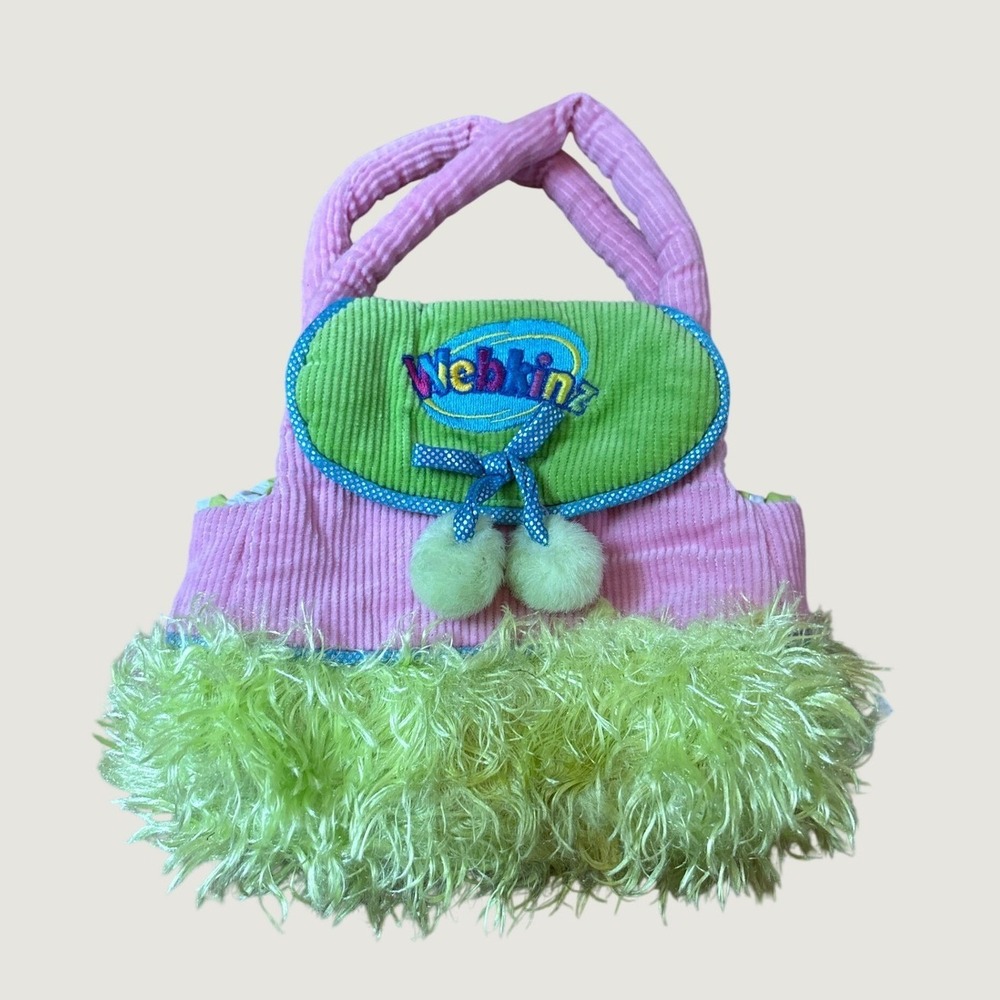 Webkinz Pet Carrier Bag Kids Pink Green Corduroy Faux Fur Vintage Y2K SIZE Small